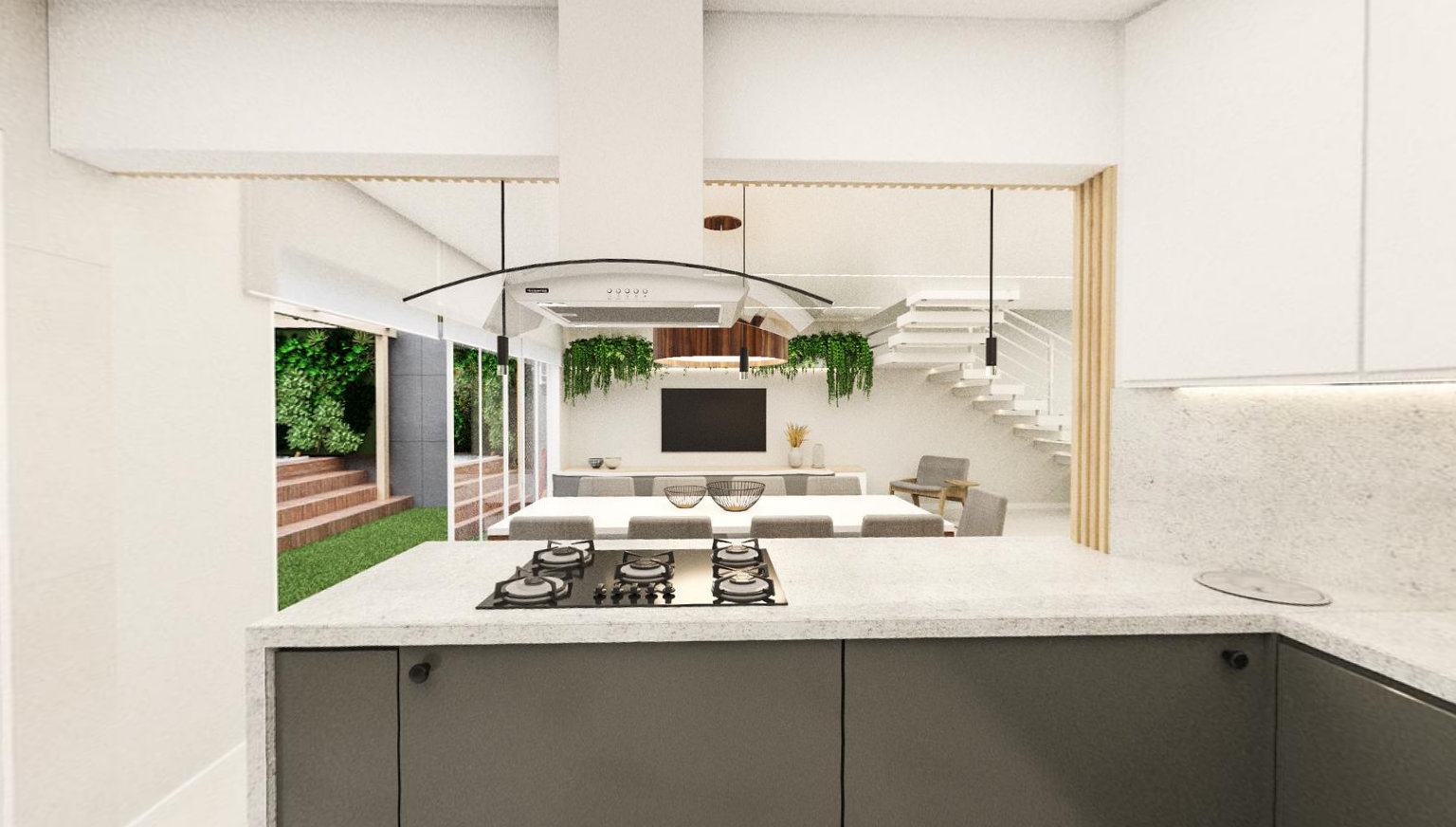 Designer de interirores em Curiitba - Cozinha minimalista cinza e branco